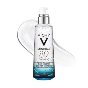 Vichy Mineral 89 clear serum bottle with blue cap and volcanic water formula